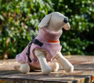 Pebble Sea Pink Tweed Coat with easy Harness