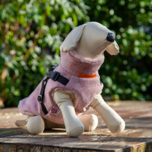 Pebble Sea Pink Tweed Coat with easy Harness